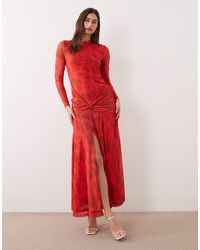 chinese dress ladies Ruched Mesh Midi Dress main image 0
