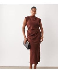 ASOS - Asos Design Curve Satin High Neck Pleated Bodice Midi Dress - Lyst