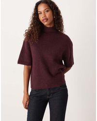 Gina Tricot - Top De Manga Corta Con Cuello Alzado De Punto De Lana Y Lana De Alpaca De -Rojo - Lyst