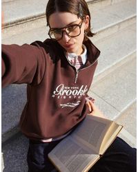 Bershka - Felpa Con Stampa E Zip Corta - Lyst