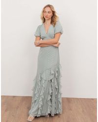 ANAYA - Short Sleeve V Neck Ruffle Maxi Dress - Lyst