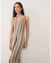 Pretty Lavish - Tierra Sparkle Stripe Knit Maxi Dress With Scarf - Lyst