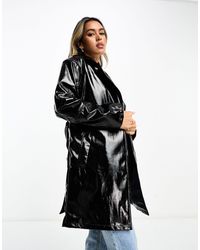 ASOS - Faux Leather Strong Shoulder Midi Dad Coat With Belt - Lyst