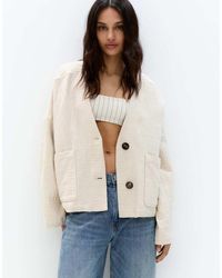 Pull&Bear - Giacca Effetto Lino Écru Stile Kimono - Lyst