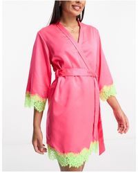 Loungeable - Satin Robe With - Lyst