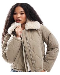 ASOS - Asos Design Petite Borg Collar Quilted Jacket - Lyst