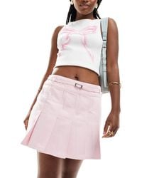 ASOS - Denim Pleated Mini Skirt - Lyst