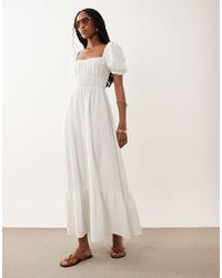 Miss Selfridge - Seersucker Puff Sleeve Milkmaid Maxi Dress - Lyst