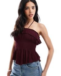 Bershka - Shirred Ruffle Bandeau Top - Lyst