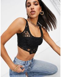 4th & Reckless Lace Detail Corset Top - Black