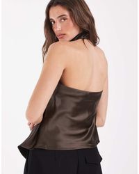 Pieces - Halter Neck Asymmetric Hem Satin Top Co-ord - Lyst