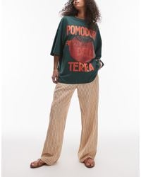 TOPSHOP - Gestreepte Broek Van Linnenmix Met Rechte Pijpen - Lyst