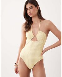 Free Society - Gingham Cut Out Swimsuit - Lyst