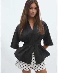 Stradivarius - Poplin Overhemd Met Kimonomouwen En Plooien - Lyst
