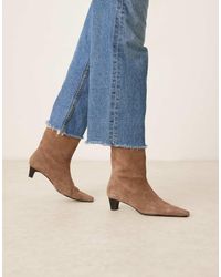 Mango - Suede Square Toe Low Heeled Boots - Lyst