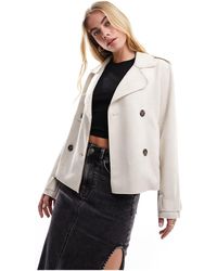 New Look - Cropped Suedette Trench Coat - Lyst