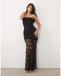 Kaiia - Exclusive Double Layered Slinky Lace Bandeau Sheer Hem Maxi Dress - Lyst
