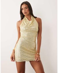 ASOS - Sequin Cowl Halter Neck Mini Dress - Lyst