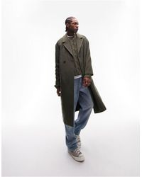 TOPMAN - Cappotto di lana oversize con cintura kaki - Lyst