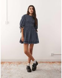 Reclaimed Vintage - Mini Dress With Shirred Bodice And Velvet Trims - Lyst