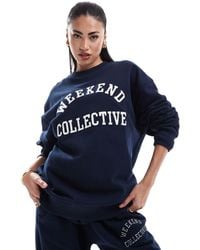 ASOS - Asos Design Weekend Collective Oversized Sweatshirt With Varsity Logo - Lyst