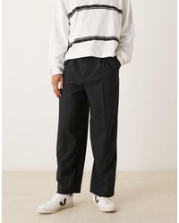 ASOS - Pantaloni Eleganti A Fondo Ampio Con Cintura Neri Con Piega Sul Davanti - Lyst