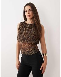 ASOS - Printed Mesh Cinched Waist Top - Lyst