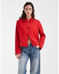 ASOS - Linen Blend Boxy Fit Mandarin Jacket - Lyst