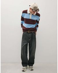 Bershka - Contrast Stripe Polo Collar Jumper - Lyst