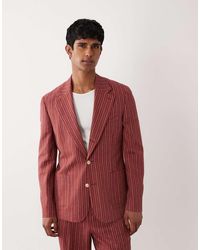 ASOS - Smal Colbert Met Hoog Linnengehalte En Strepen - Lyst