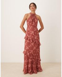 Maya - Floral Jacquard Halter Neck Maxi Dress - Lyst