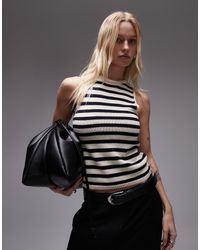 Mango - Top Corto A Rayas Negras Sin Mangas De Punto De - Lyst
