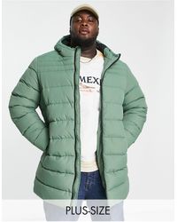 Threadbare Tall Longline Puffer Jacket With Hood in Green for Men | Lyst