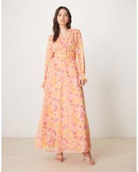Vila - – langes wickelkleid aus chiffon mit floralem print - Lyst