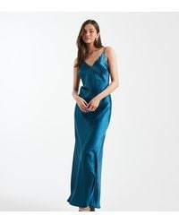 ASOS - Asos Design Tall V Neck Cami Satin Slip Midi Dress - Lyst