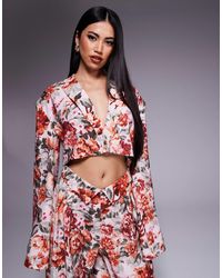 ASOS - – eleganter cropped-blazer aus leinenimitat mit blumenmuster im gobelin-stil, kombiteil - Lyst