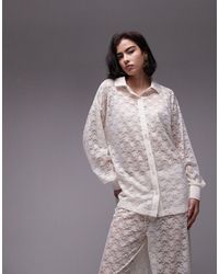 TOPSHOP - Lace Oversized Shirt - Lyst
