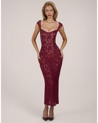 Oh Polly - Lace Sweetheart Neck Cap Sleeve Mesh Maxi Dress - Lyst