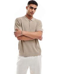 New Look - 1/4 Zip Short Sleeve Knitted Polo - Lyst