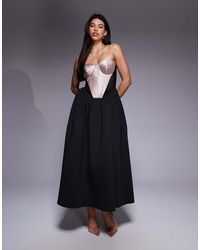 ASOS - Vestido Largo Con Escote Palabra De Honor, Cuerpo Estilo Corsé Y Falda De Corte Amplio De Satén Premium De - Lyst