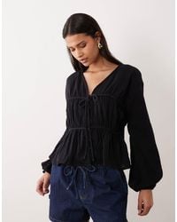 ASOS - Long Sleeve Smock Top With Button Front - Lyst