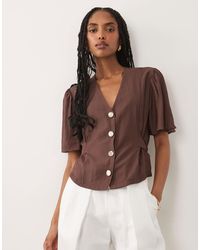 Threadbare - Bluse mit v-ausschnitt und kontrastknöpfen - Lyst