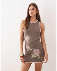 ASOS - Knitted Floral Cross-stitch Embroidered Mini Dress - Lyst