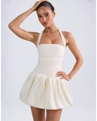 Oh Polly - Satin Halter Neck Ruched Bandeau Bubble Hem Mini Dress - Lyst