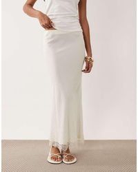 New Look - Textured Woven Lace Trim Midi Skirt - Lyst