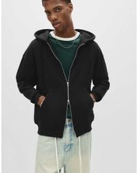 Pull&Bear - Felpa Con Cappuccio Basic Nera Con Zip - Lyst