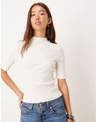 ASOS - Mini Rib High Neck Top With Half Sleeve Detail - Lyst