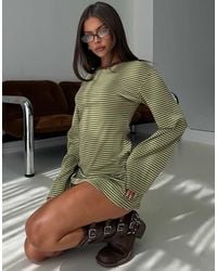 Princess Polly - Lulolah Cotton Rich Long Sleeve Contrast Trim Mini Dress - Lyst