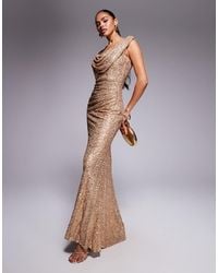 Goddiva - Sequin Cowl One Shoulder Maxi Dress - Lyst