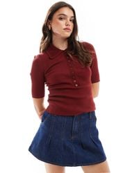 & Other Stories - Knitted Rib Polo Collar Top With Deep Button Front And Crochet Trim - Lyst